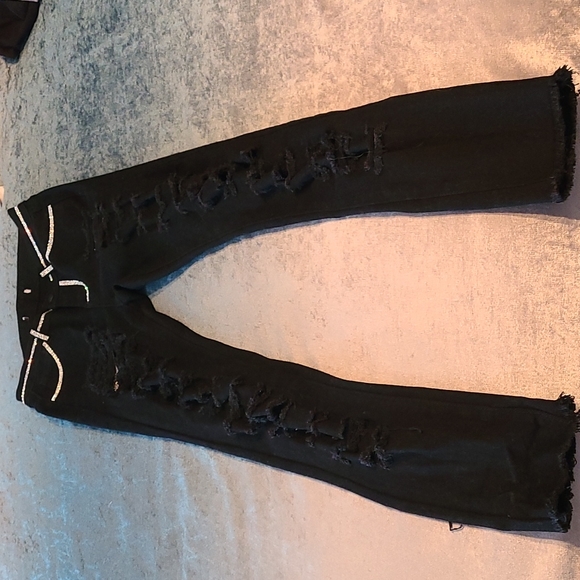Black Destructed Blingy Jeans - Picture 2 of 3